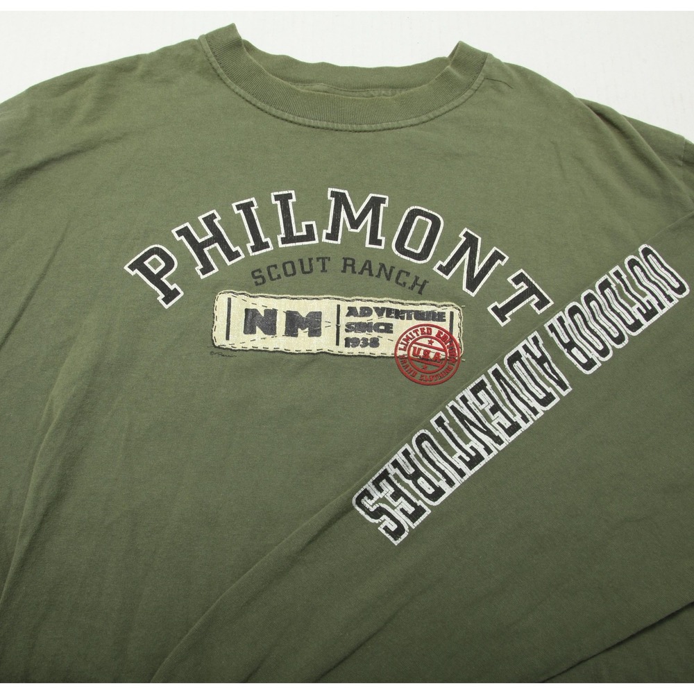 Vintage Philmont Scout Ranch Shirt Mens XL Green Long Sleeve Graphic Made in USA